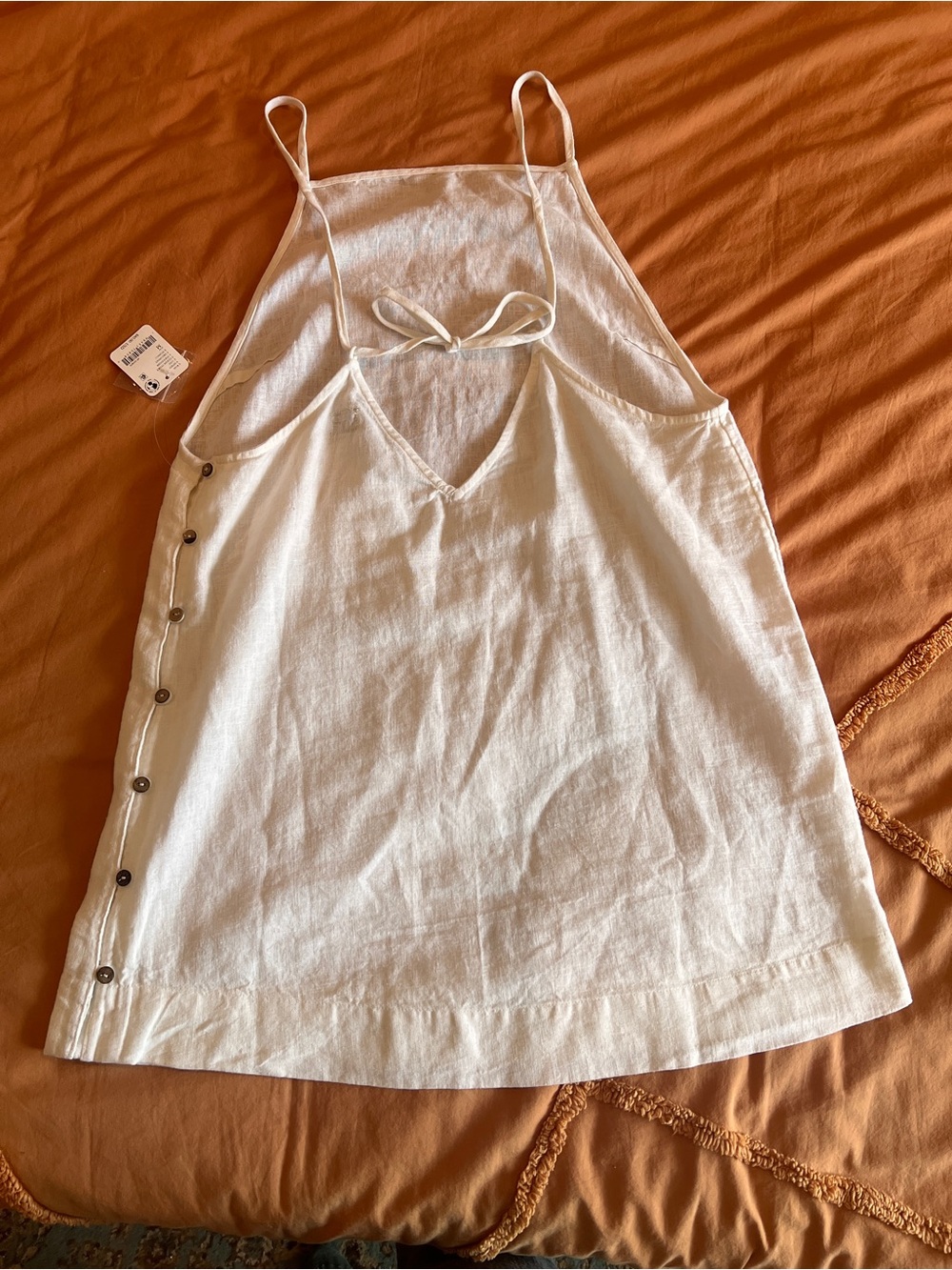 Free People White Linen Cotton Blend Swim Coverup with Side Buttons